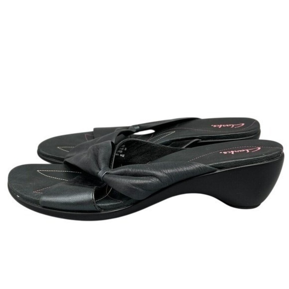 Clarks Leather Twist Knot‎ Slide Wedge Sandals Black Comfort Shoes 9M Womens